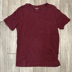 Express Men's Dark Red V-Neck Tee